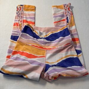 Lululemon True Self Crop Womens Leggings Size 4 Bleacher Stripe White Iris